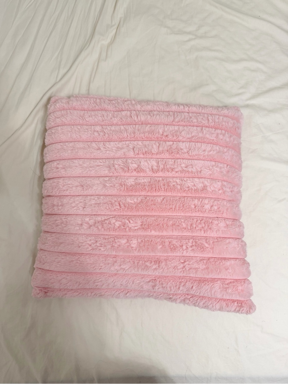 Plush Ribbed Pink Decorative Throw Pillow